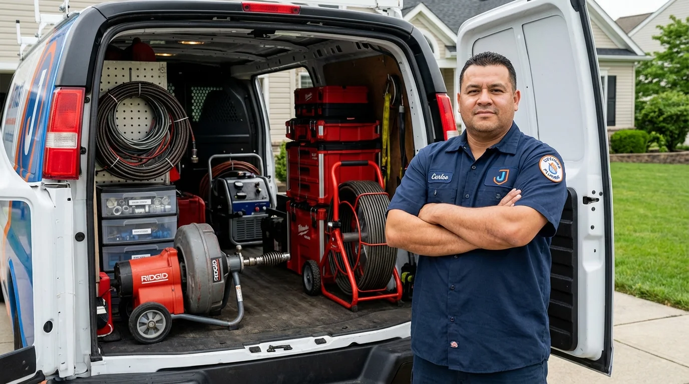 Professional drain cleaning equipment and Johns Plumbing LLC plumber in Somerset