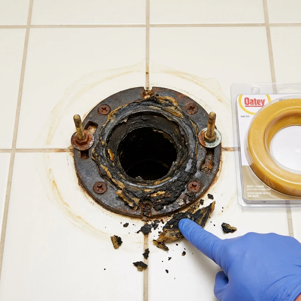 Failed wax ring showing water seepage at the base of a toilet in a Somerset, PA home